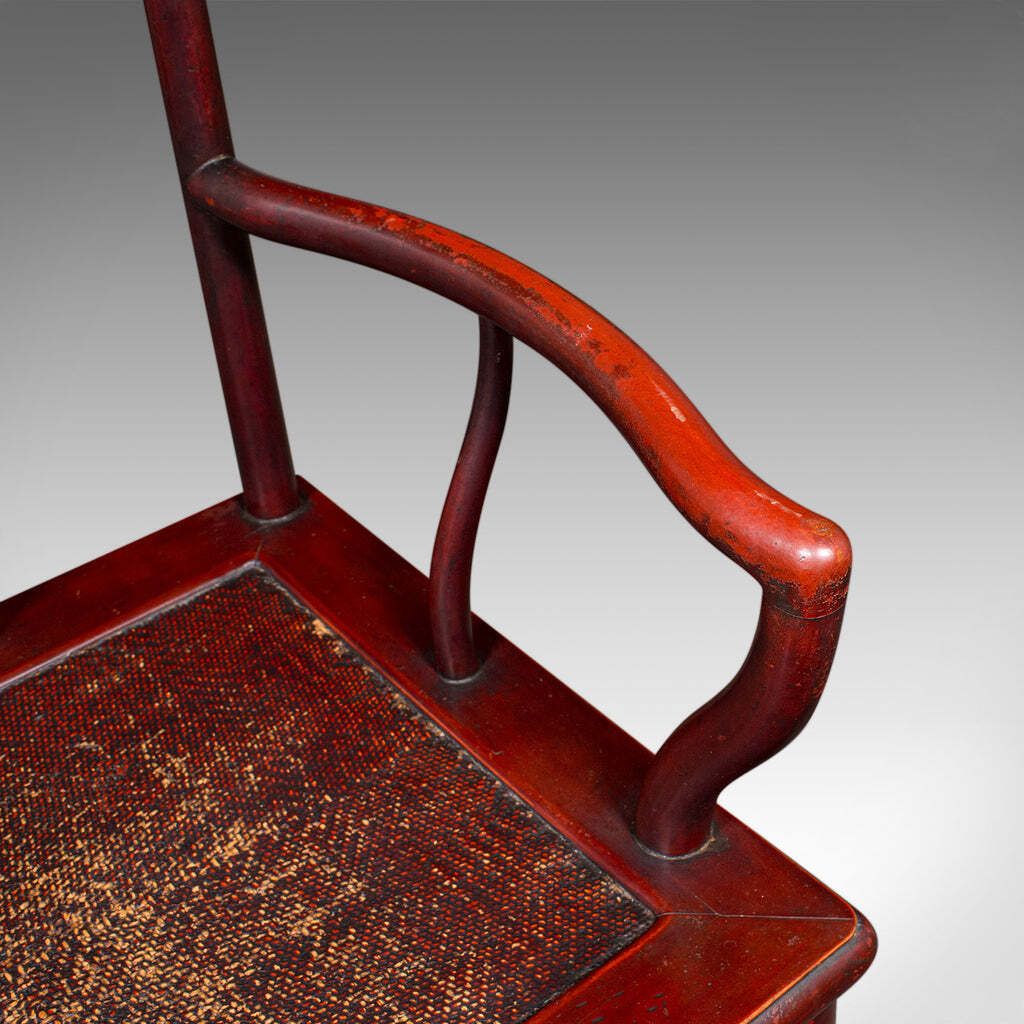 photo for sale Pair Of Antique Side Chairs, Oriental, Lacquered, Elbow Seats, Cane, Victorian