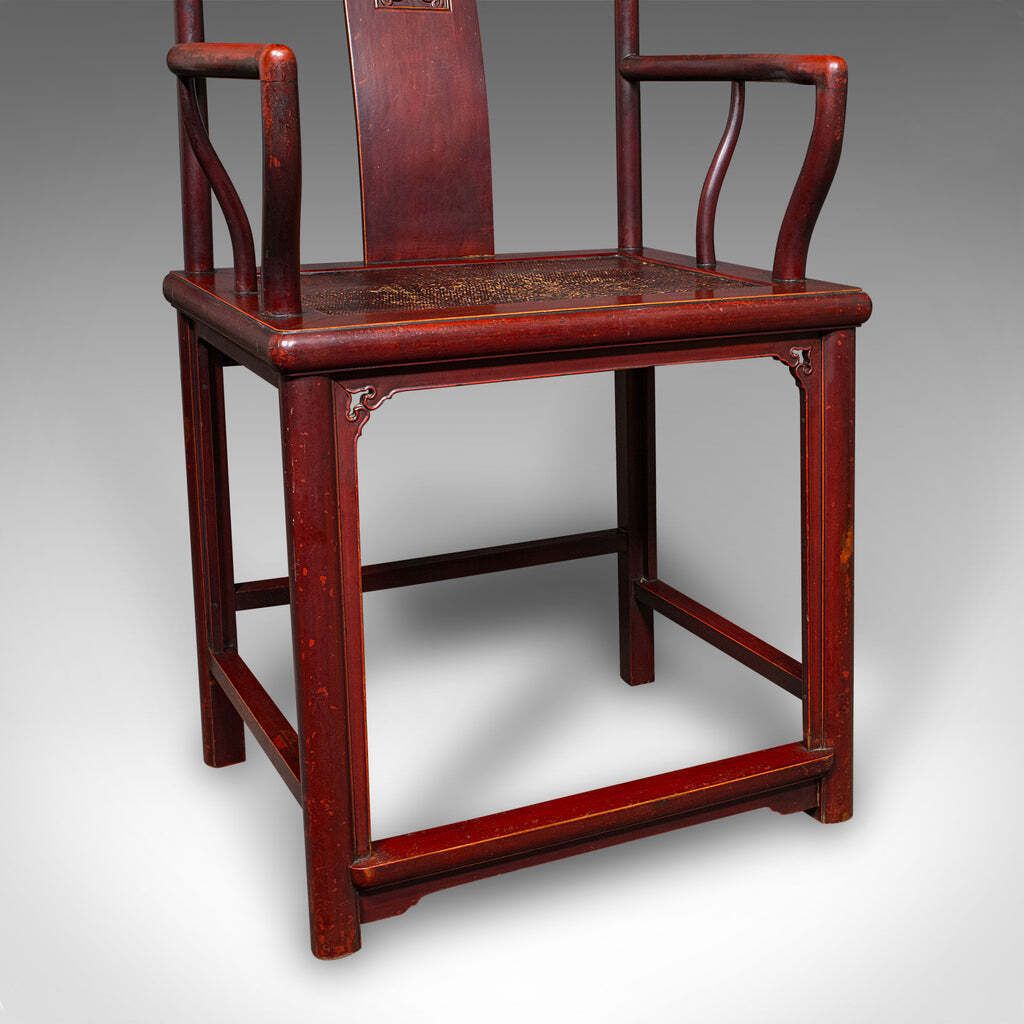 2717.0 Pair Of Antique Side Chairs, Oriental, Lacquered, Elbow Seats, Cane, Victorian photo