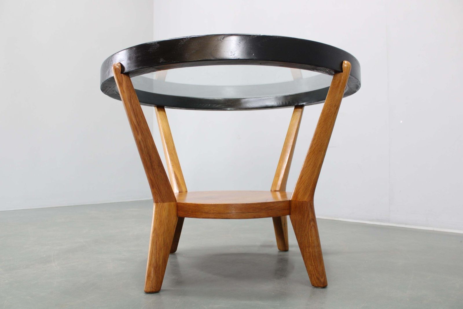 photo furniture Mid Century Oak And Glass Round Coffee Table By Kropáček & Koželka