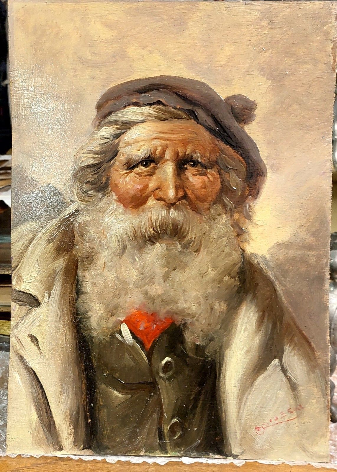 Oil Painting On Wood Portrait Character Athos Renzo Brioschi 1910 2000 photo furniture