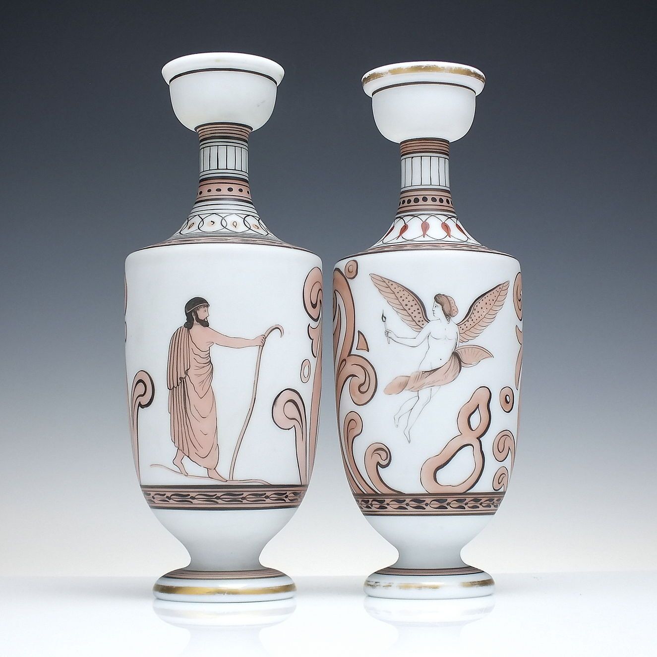Two Bohemian Harrach Neoclassical Glass Glass Vases C1890 photo vinterior