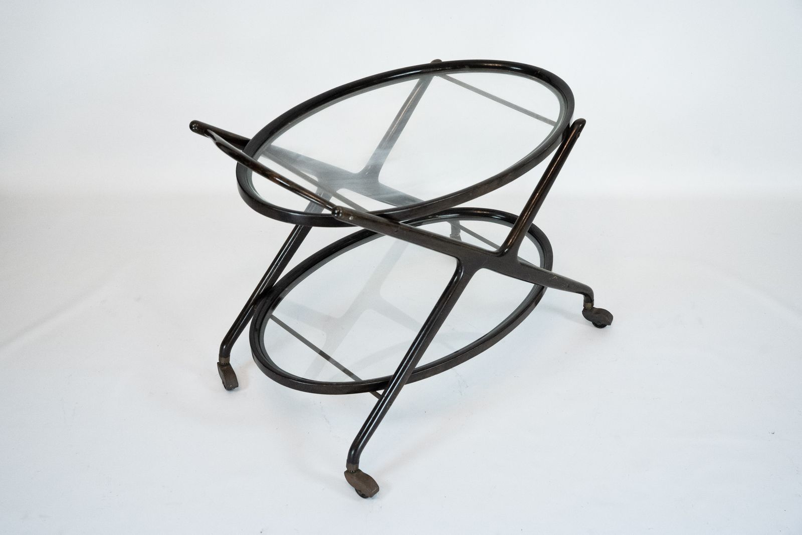 Ebonized Wood And Glass Bar Cart By Cesare Lacca, Italy 1950s photo for sale