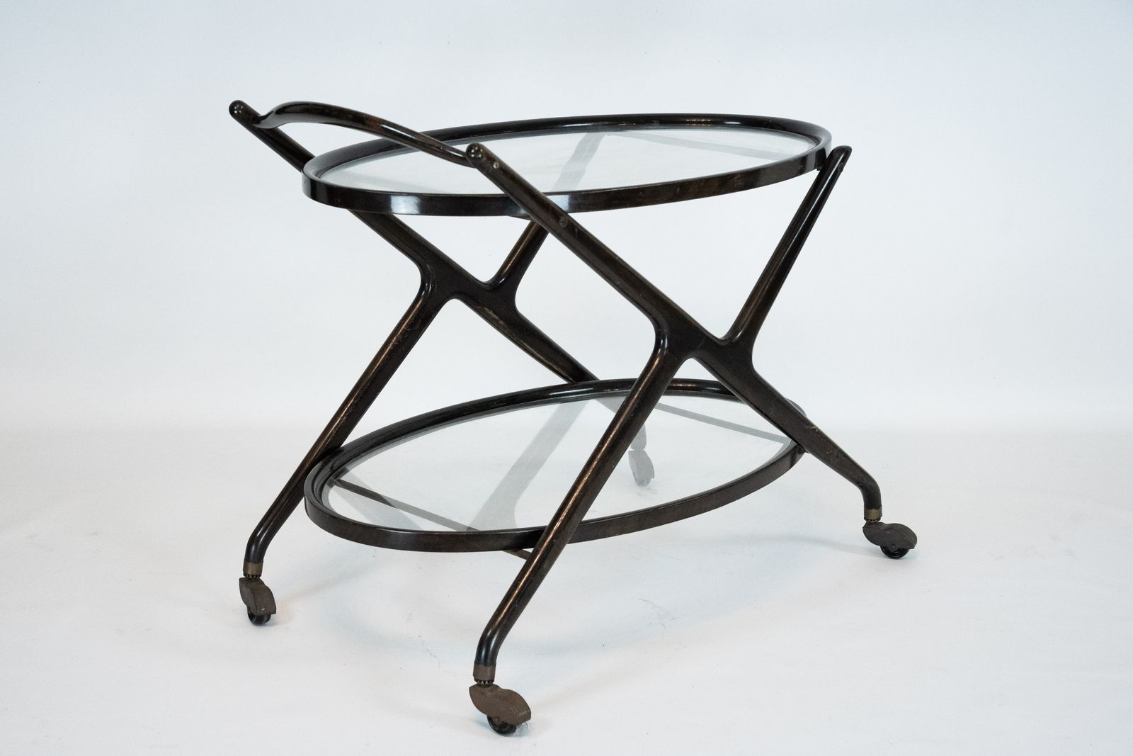 Ebonized Wood And Glass Bar Cart By Cesare Lacca, Italy 1950s photo Furniture