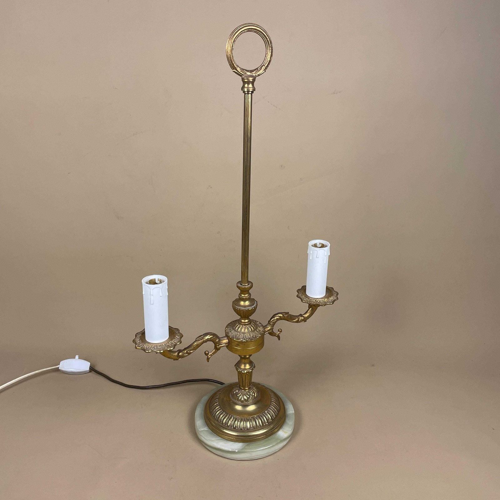 Antique Vintage Marble Stone Lamp Green Light Table Bedside Desk Lamp Natural Patterns Ornate Round Base Onyx Brass Metal Gold 2 Arms photo buy