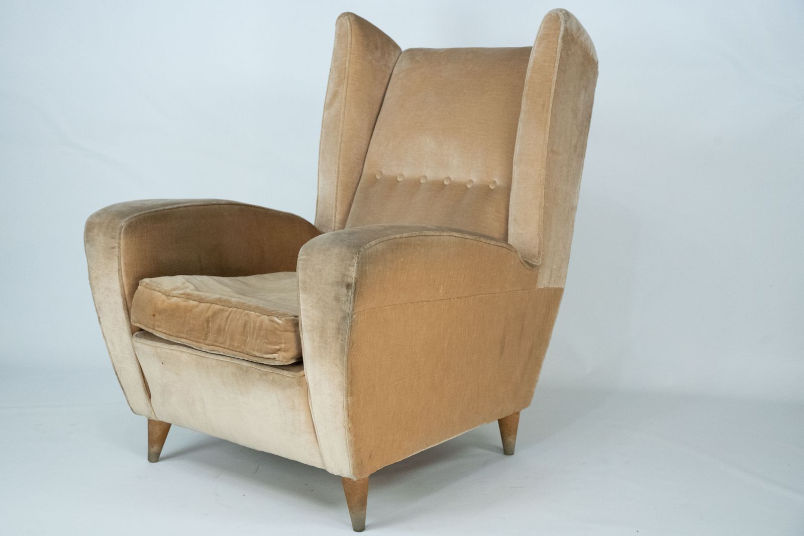 Mid Century Attributed Melchiorre Bega Single Armchair In Velvet. Italy 1950s