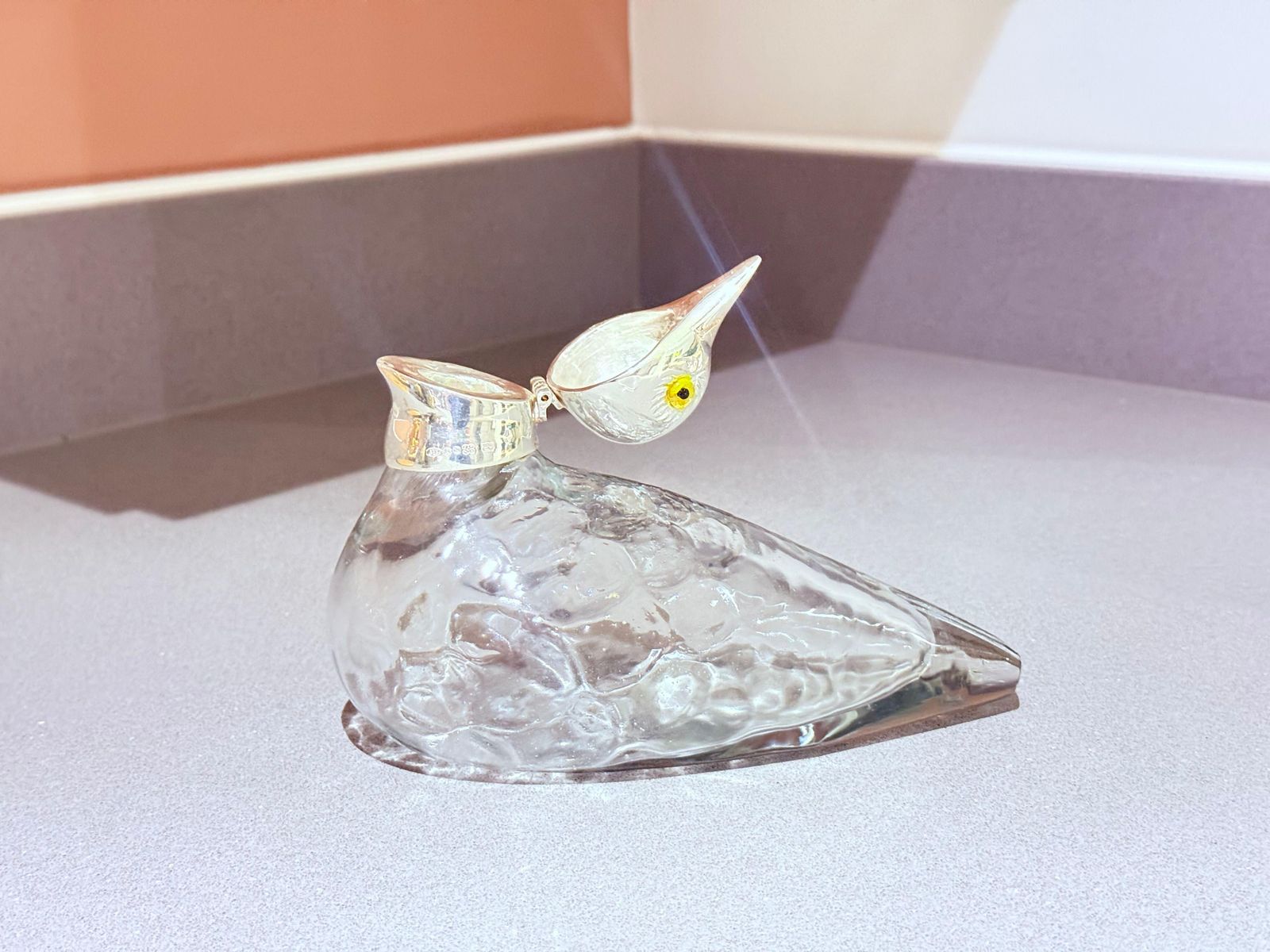 photo for sale Silver Mounted Glass Duck Inkwell, Antique English Art Nouveau Style Itay