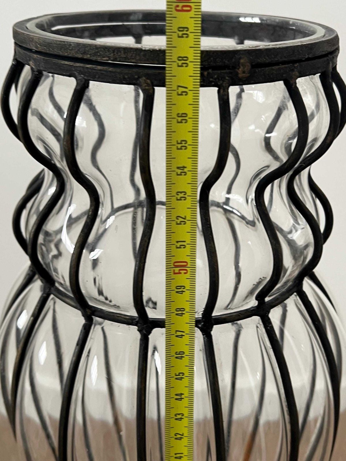 photo buy Art Deco Caged Glass Floor Vase, Wrought Iron Stand, C1930