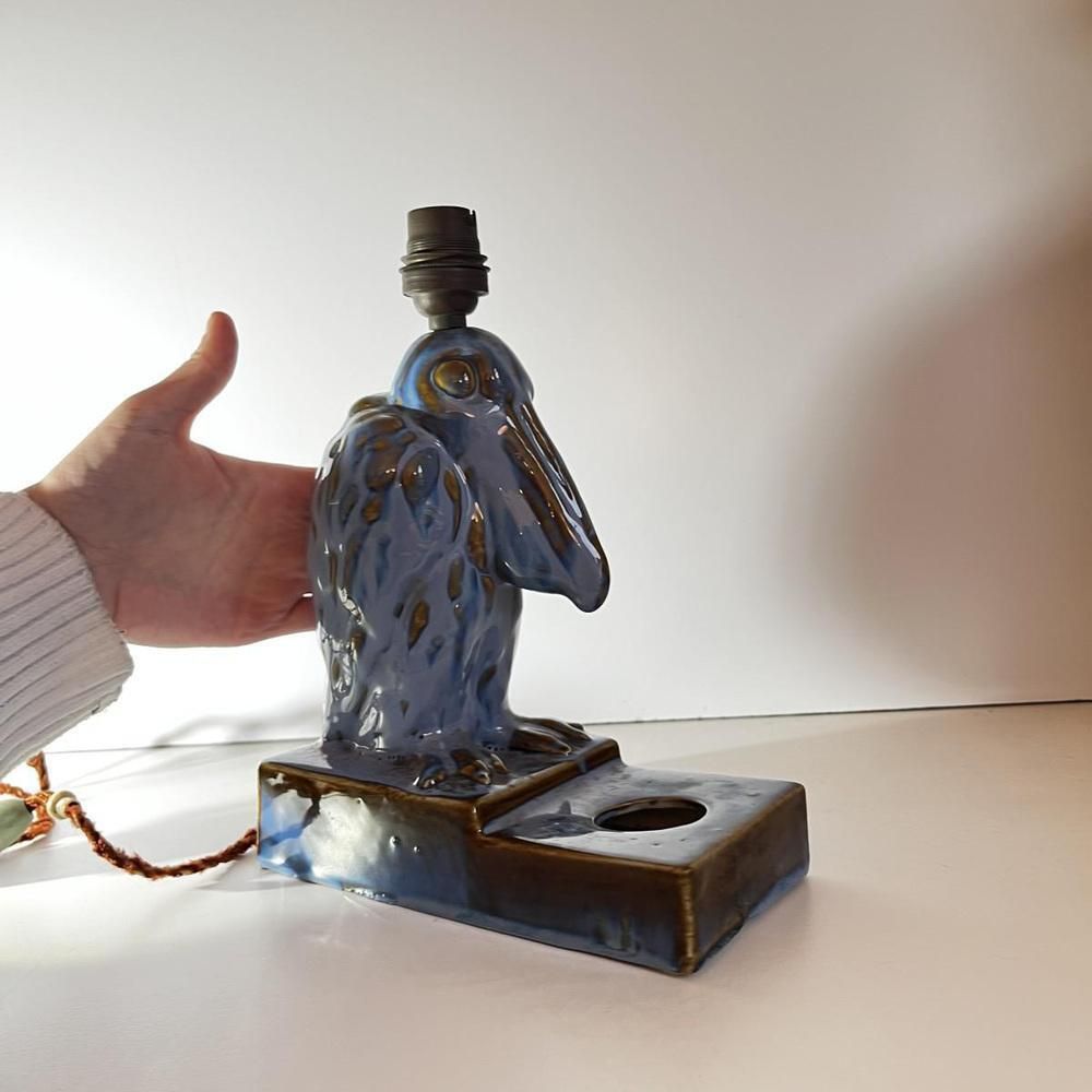 Lighting Art Deco Pelican Sculpture Lamp Base In Fine Glazed Stoneware, 1930 photo