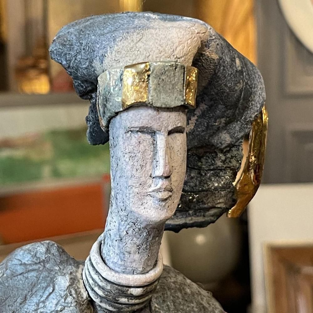 The Warrior Ceramic Sculpture In Enamel And Gilding By Klara Reynders, 1987 photo for sale