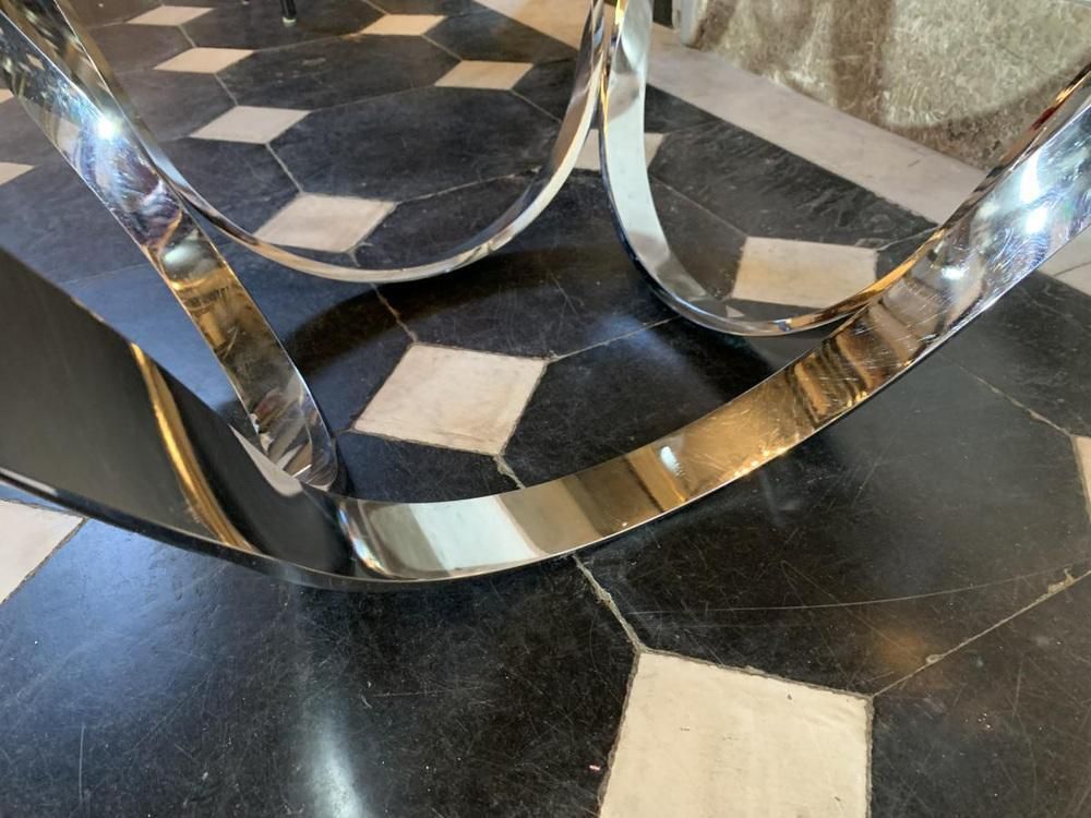 Coffee / Lounge Table In Twisted Chromed Steel By Roger Sprunger For Dunbar, 1970s photo 997.0