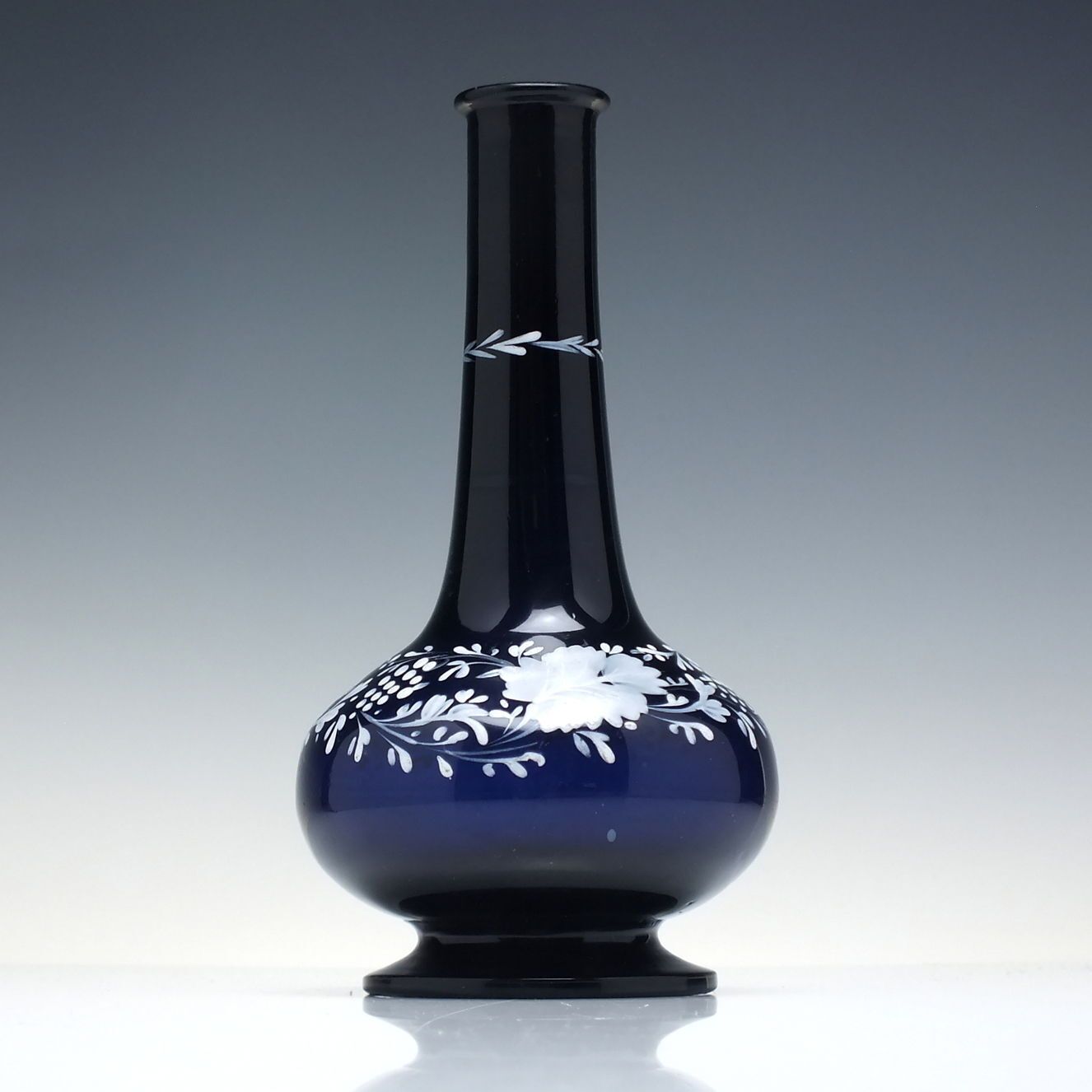 Victorian Bristol Blue Glass Stem Vase With White Enamelled Fruiting Vine C1860 photo furniture