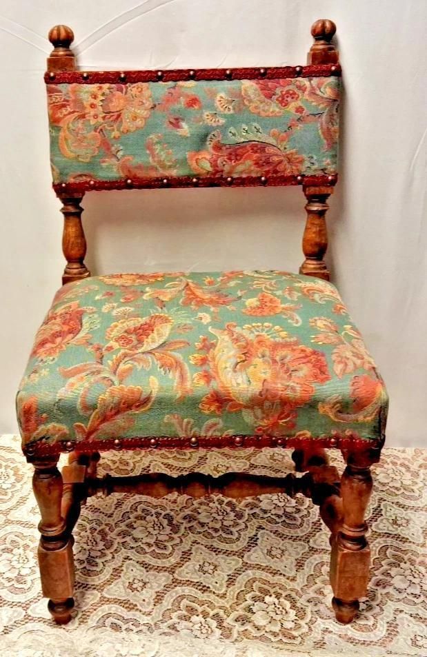 Antique Childs Chair With Floral Upholstery photo buy
