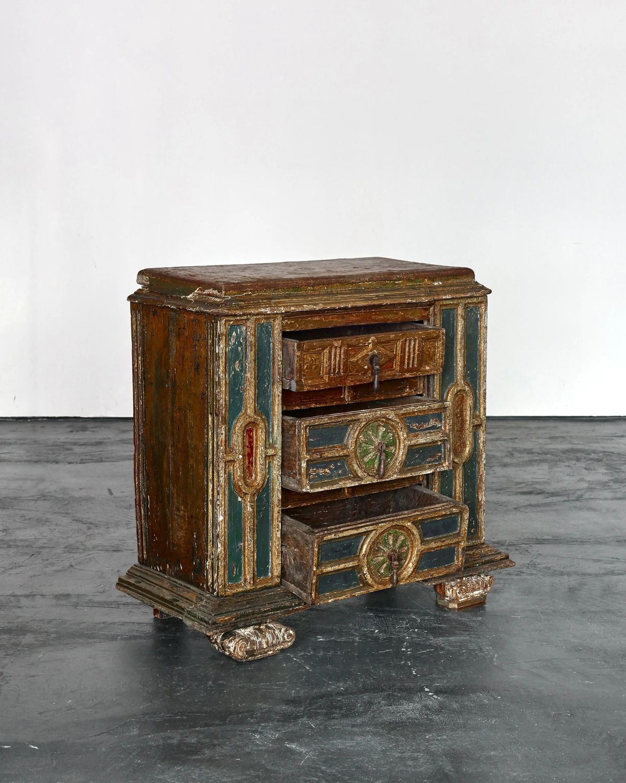 Early 18th C. Spanish Gilded & Painted Chest Of Drawers photo for sale