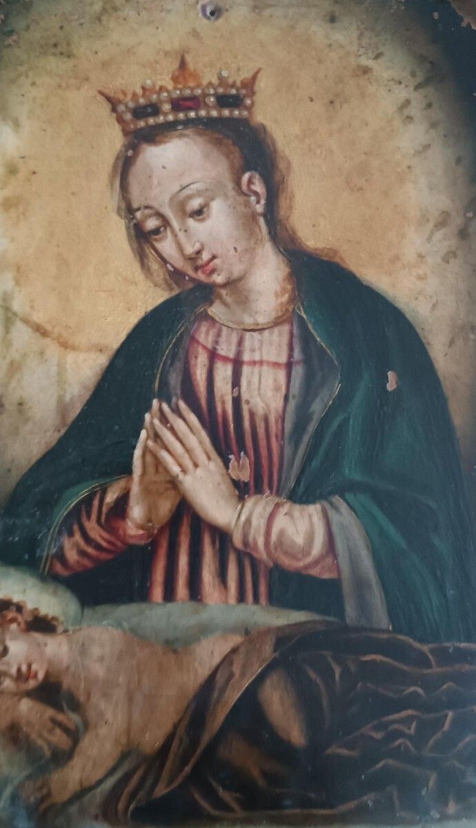 Antique Painting On Copper   17th/18th Century   Virgin And Child Asleep photo for sale