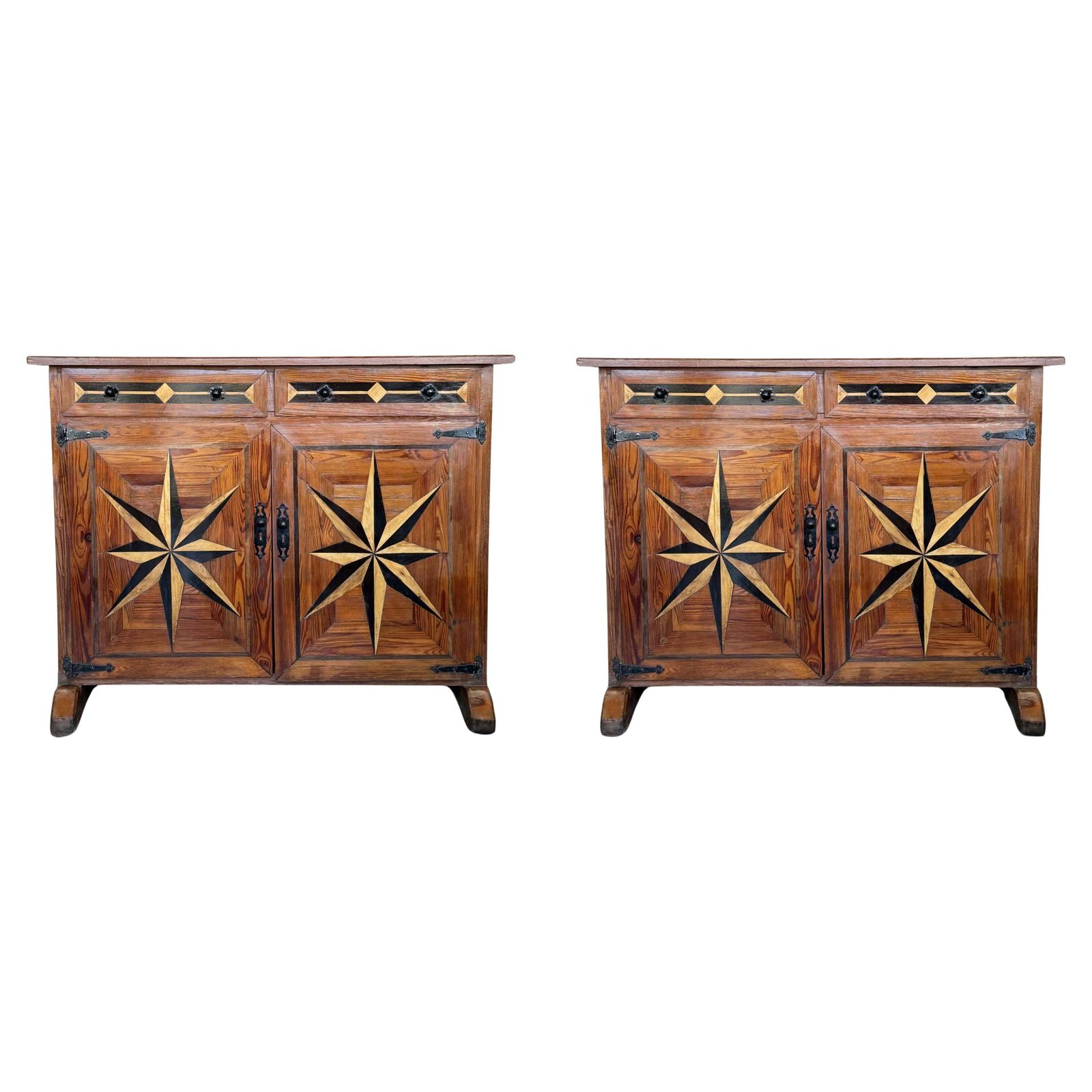 Tuscan Credenza Or Sideboard With Two Drawers In 19th Century Spanish Carved Walnut With Marquetry