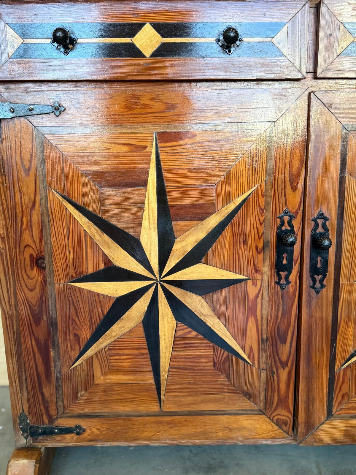 photo for sale Tuscan Credenza Or Sideboard With Two Drawers In 19th Century Spanish Carved Walnut With Marquetry