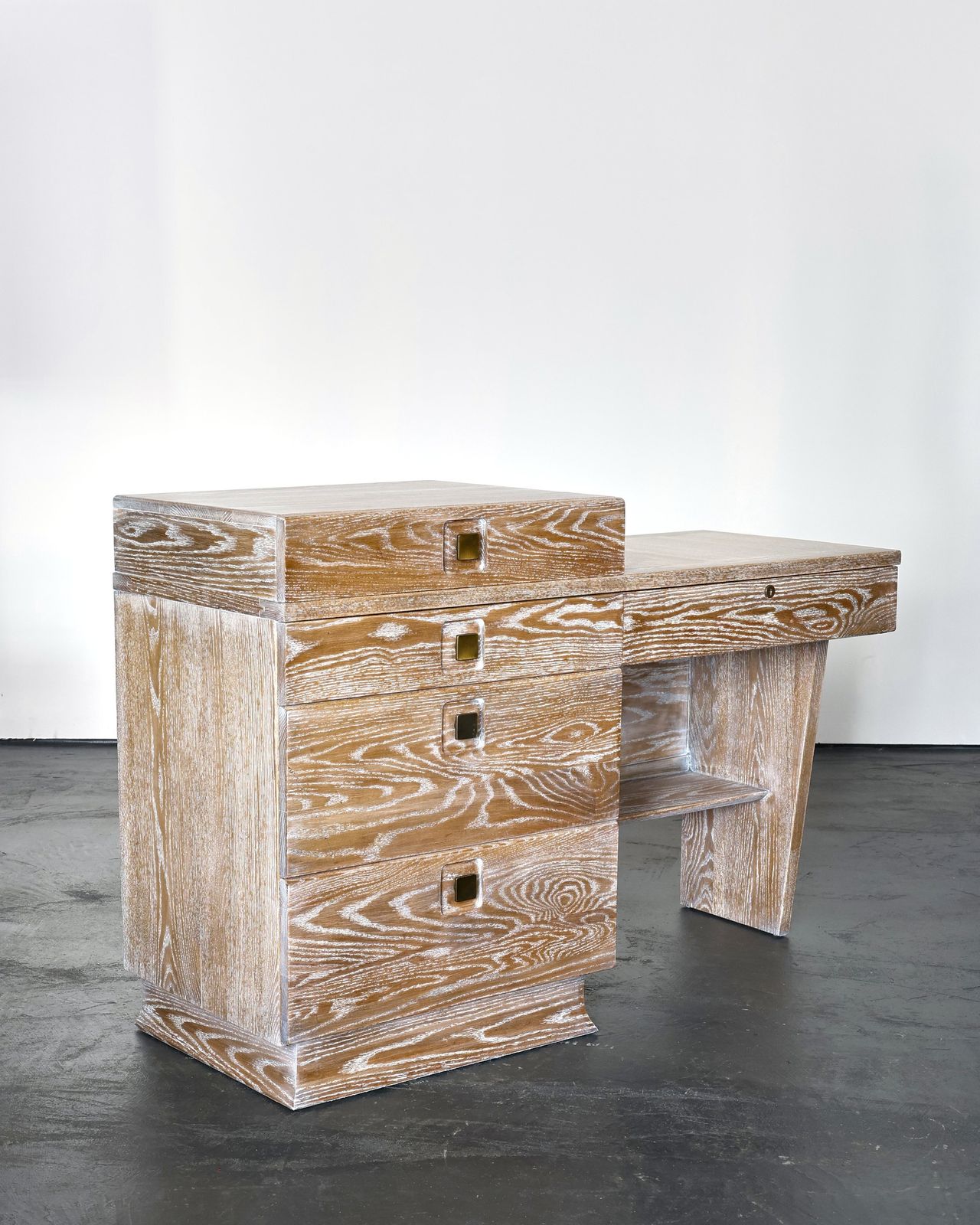 C.1950s French Limed Oak Desk, Vintage