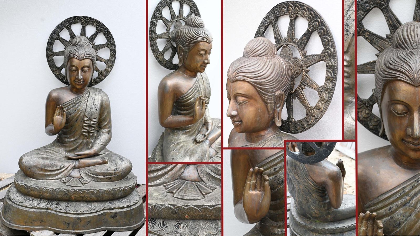Vintage Big Nepalese Buddha Statue Meditation Pose Garden Casting Mandorla