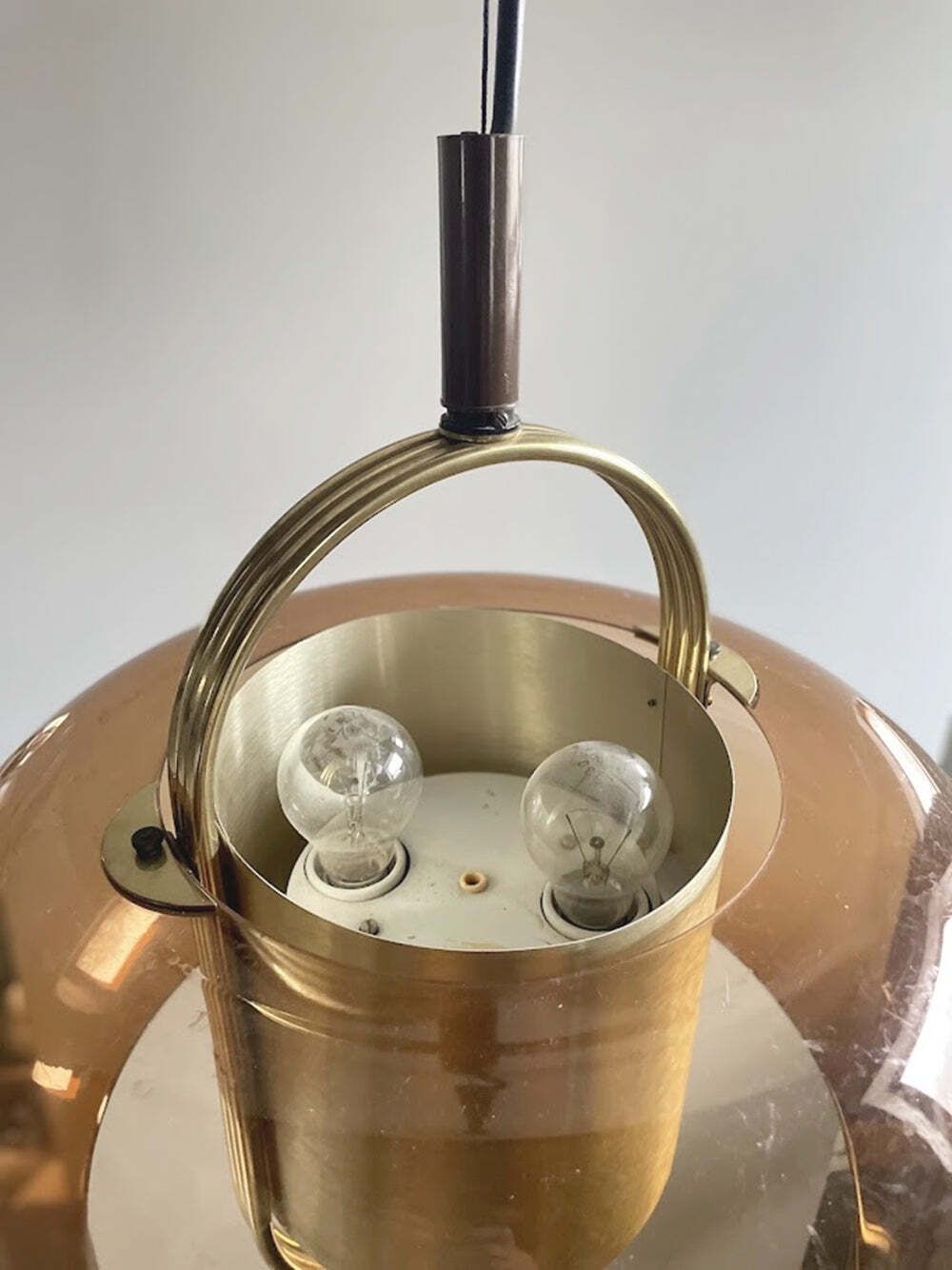 Lighting Brass And Smoked Glass Pendant Lamp By Temde, Germany 1970s photo