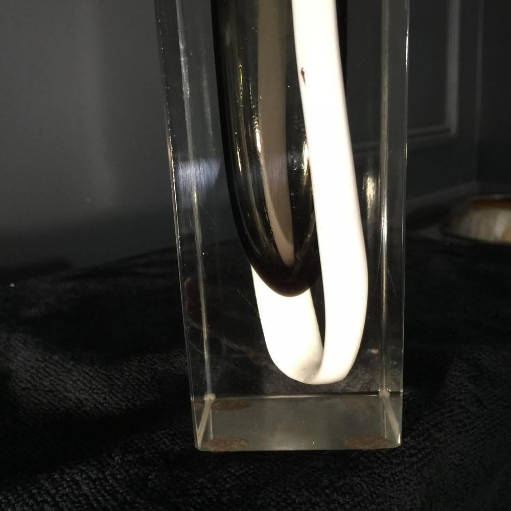 White And Black Striped Sommerso Murano Glass Vase Attributed To Flavio Poli For Seguso, 1960s photo vintage