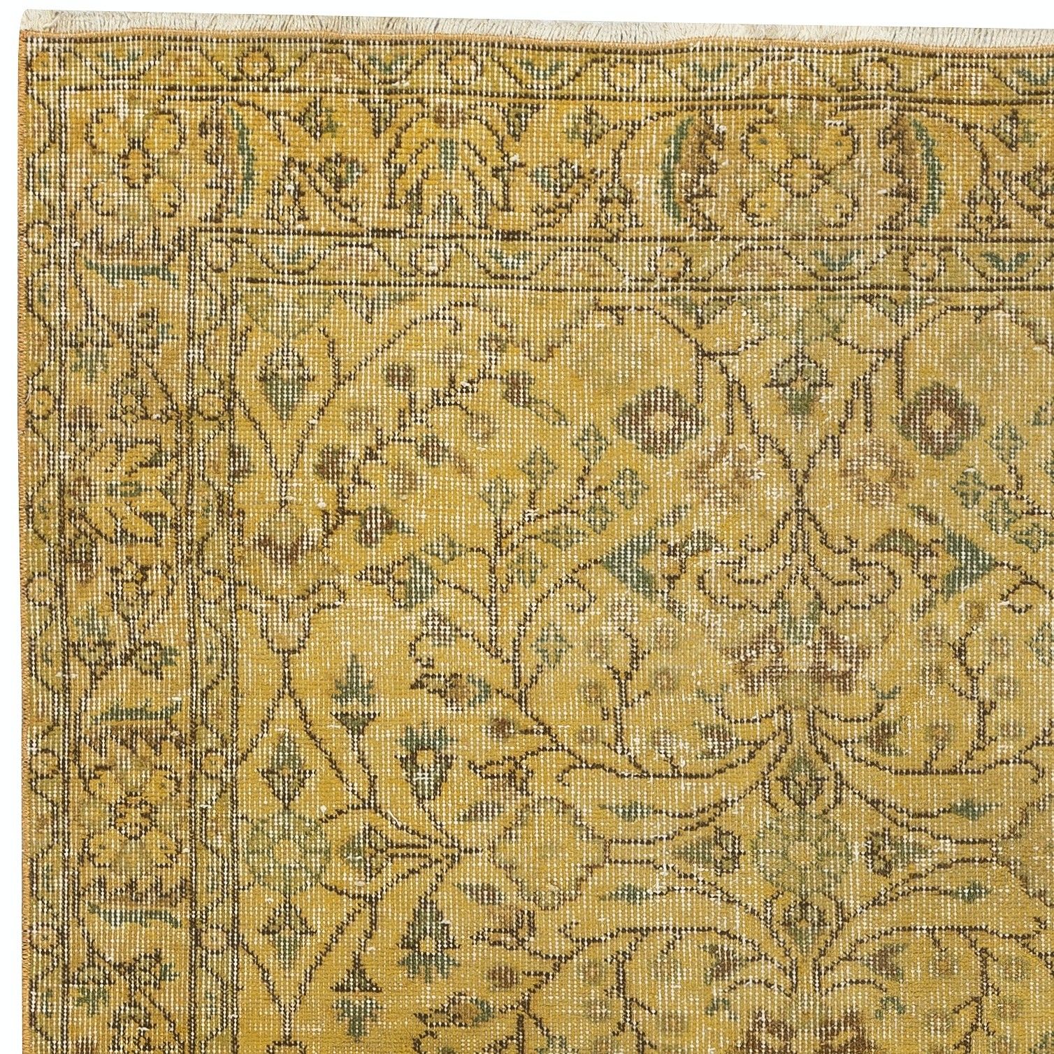 3.8x6.8 Ft Vintage Handmade Turkish Rug Redyed In Yellow For Modern Interiors photo 252.0