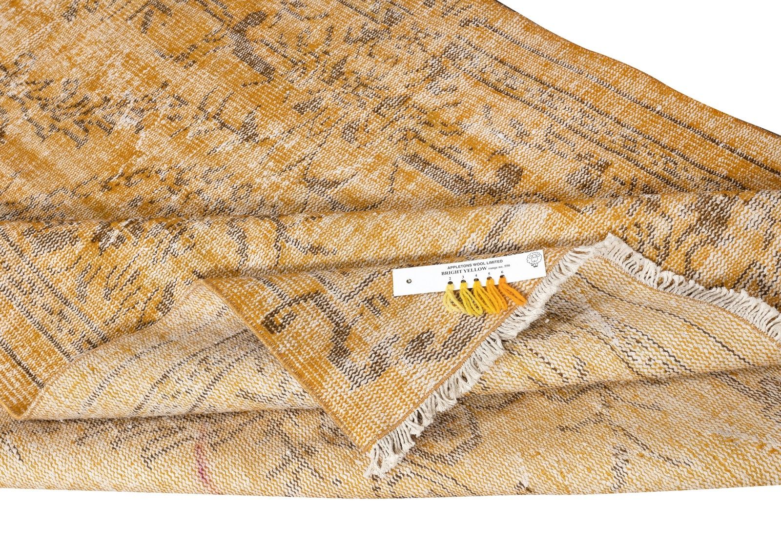 5x8 Ft Overdyed Yellow Wool Rug. Handmade Turkish Vintage Rug For Living Room photo for sale