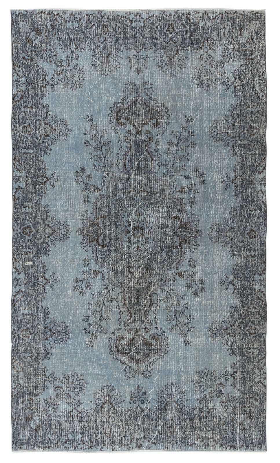 6x10.2 Ft Decorative Vintage Handmade Turkish Wool Area Rug Overdyed In Blue