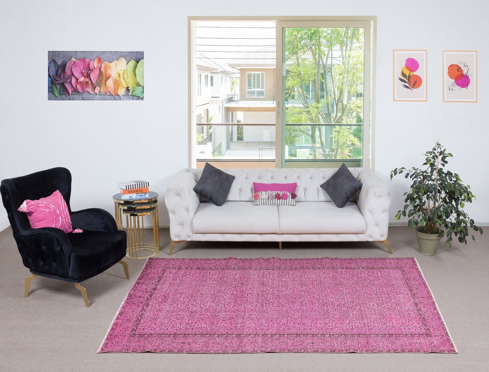 5.4x9 Ft Handmade Turkish Wool Rug. Vintage Overdyed Pink Rug For Modern Home photo furniture
