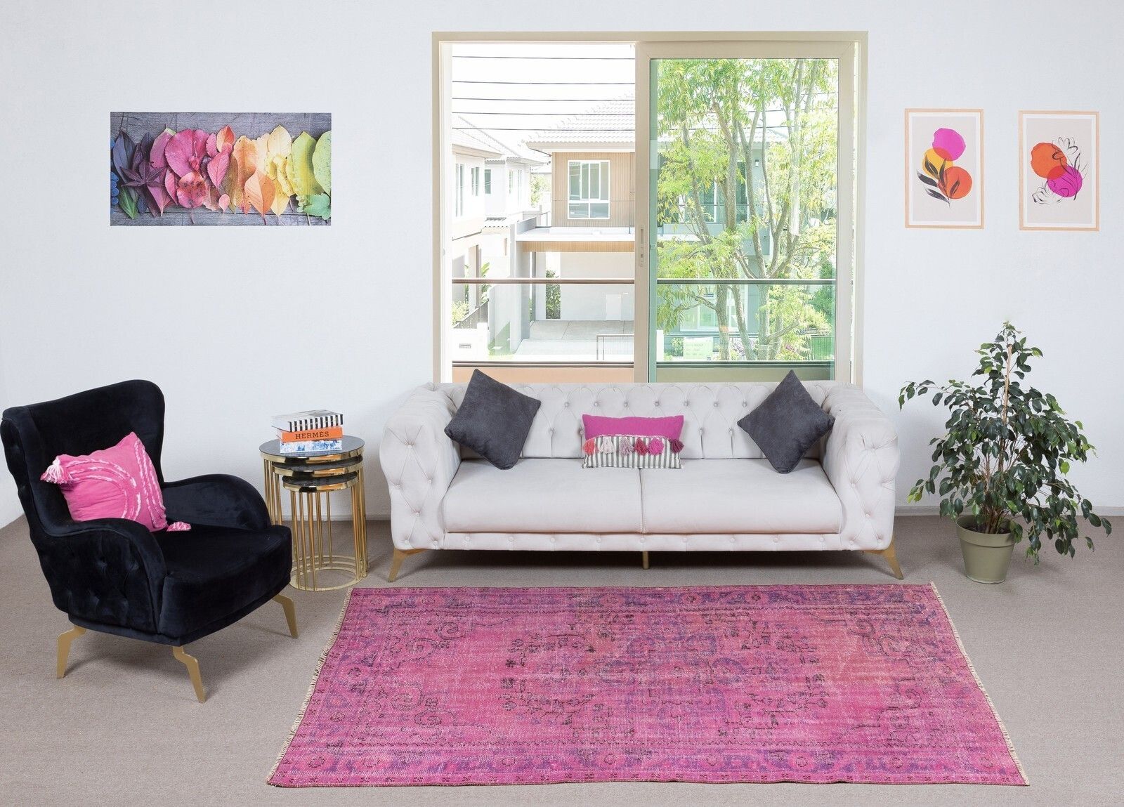 4.7x8.4 Ft Pink Vintage Rug For Modern Home And Office. Handknotted In Turkey photo furniture