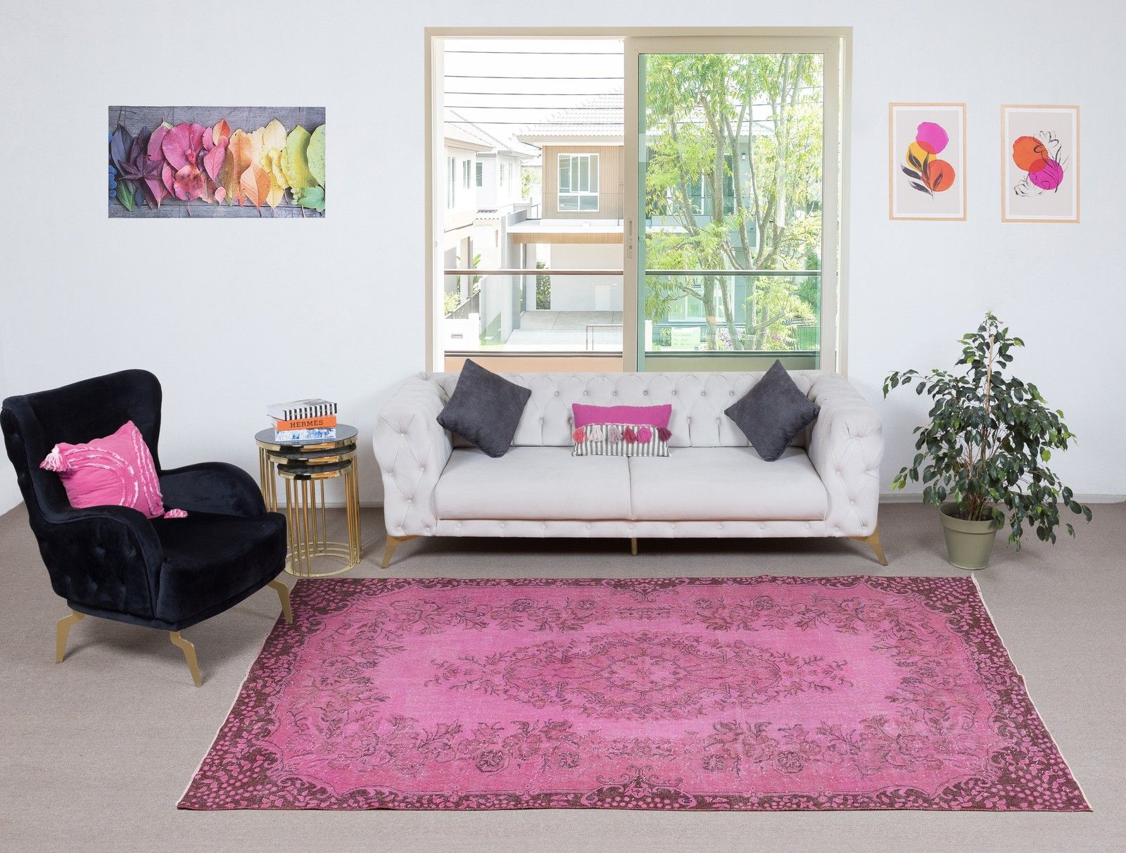 5.7x10 Ft Overdyed Pink Wool Rug. Handmade Turkish Vintage Rug For Living Room photo furniture