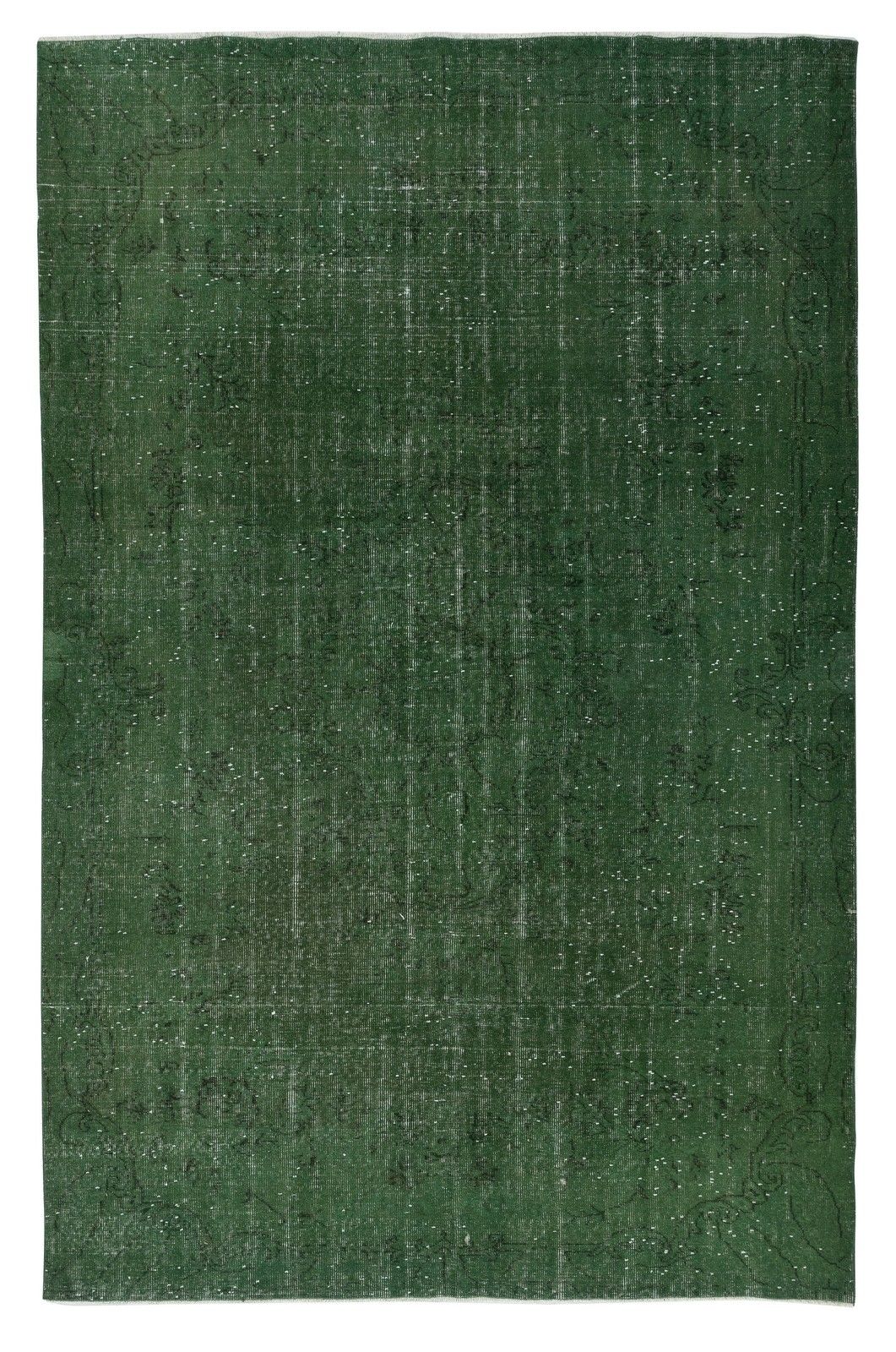 6.6x10 Ft Handmade Turkish Area Rug. Vintage Overdyed Green Rug For Modern Home