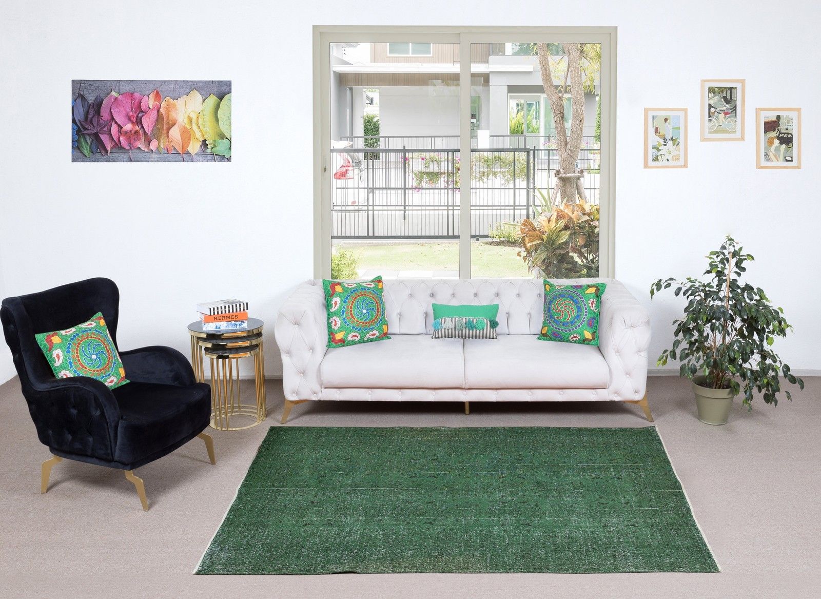 6x7.8 Ft Vintage Handmade Turkish Rug. Overdyed Green For Modern Home & Office photo furniture