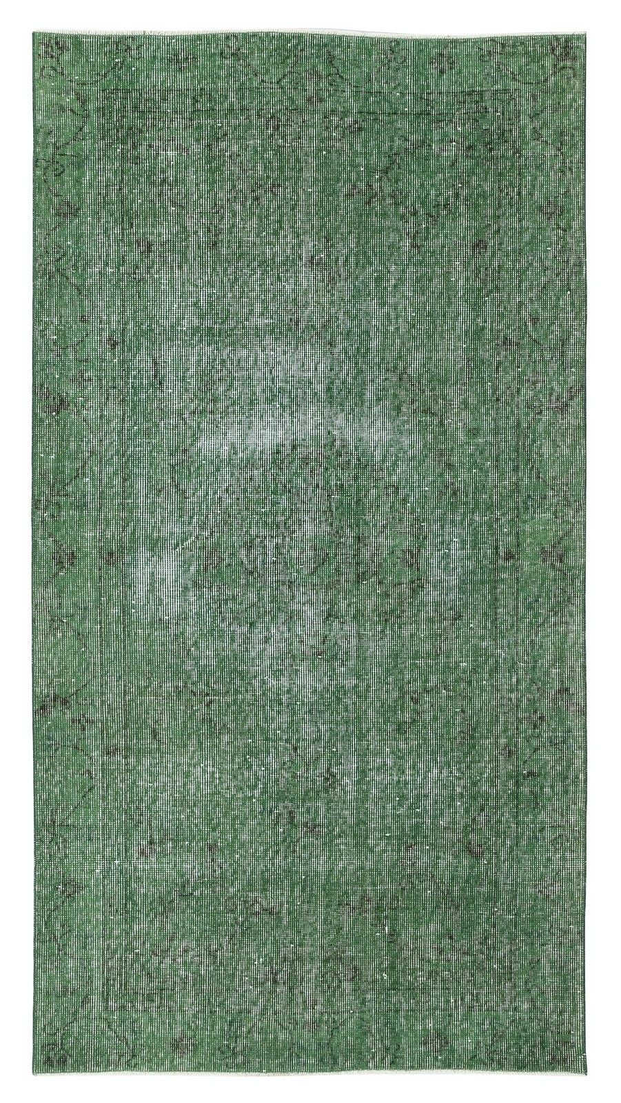 3.7x6.8 Ft Handmade Vintage Turkish Rug Overdyed In Green For Modern Interiors