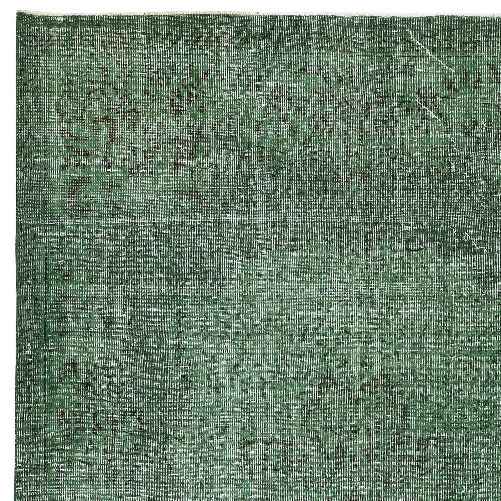5.4x8.7 Ft Modern Green Turkish Rug. Vintage Handmade Wool Area Rug photo 456.0