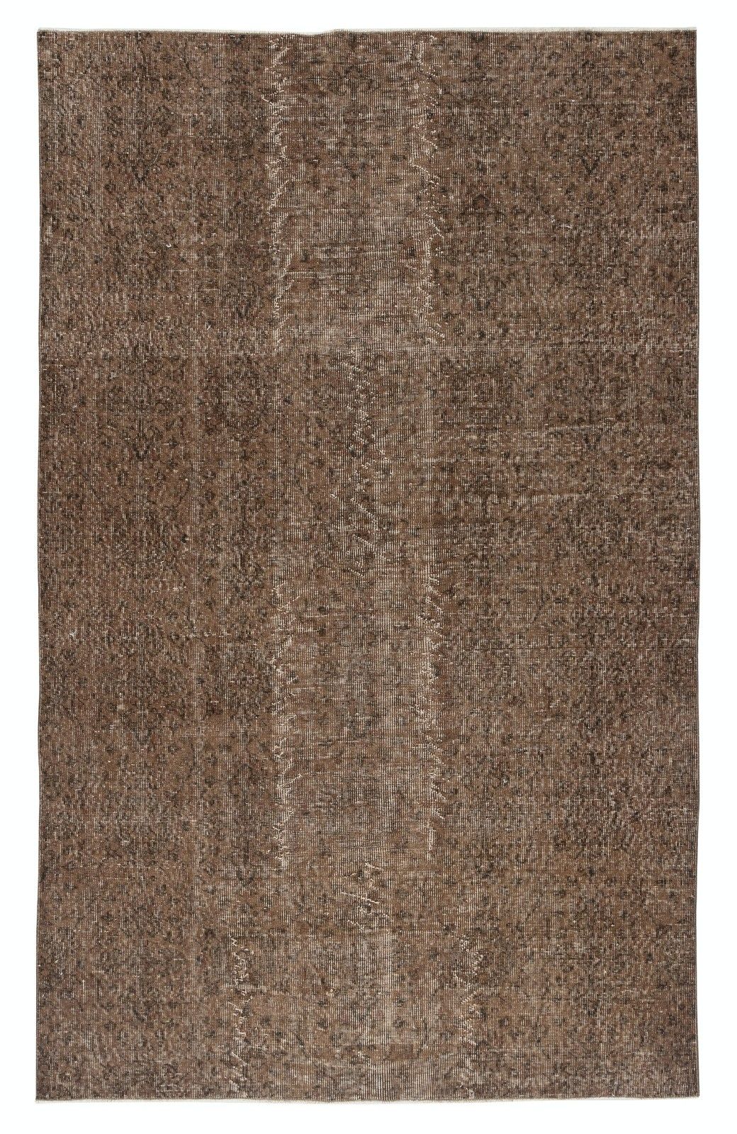 5.5x9 Ft Handmade Turkish Rug. Vintage Brown Redyed Carpet For Living Room