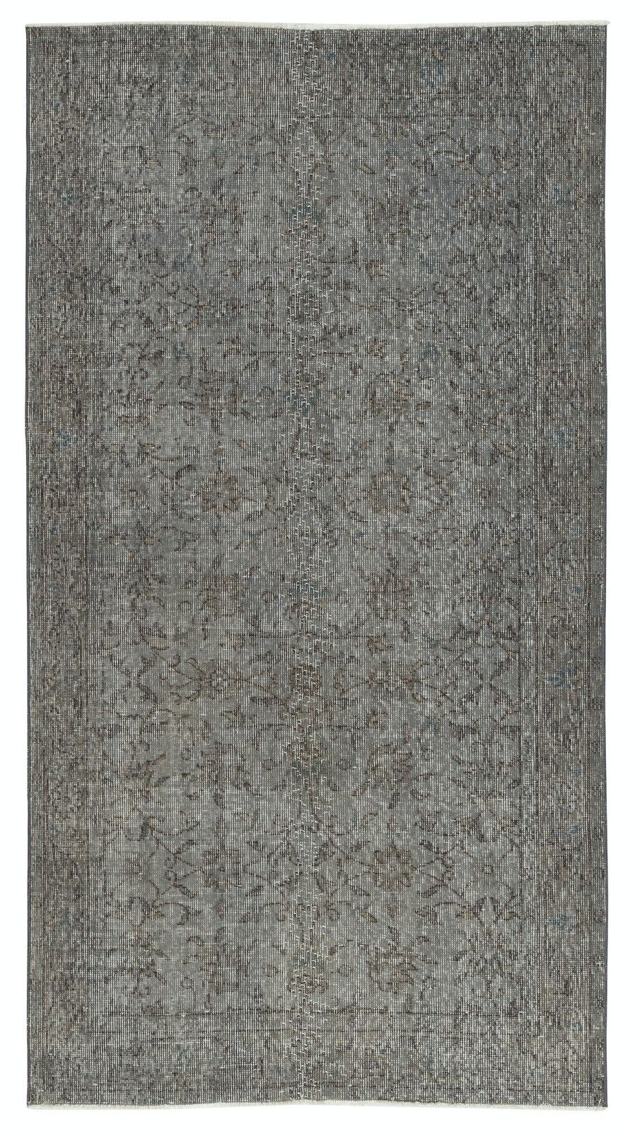 3.8x6.8 Ft Gray Overdyed Vintage Rug For Modern Interiors. Handknotted In Turkey
