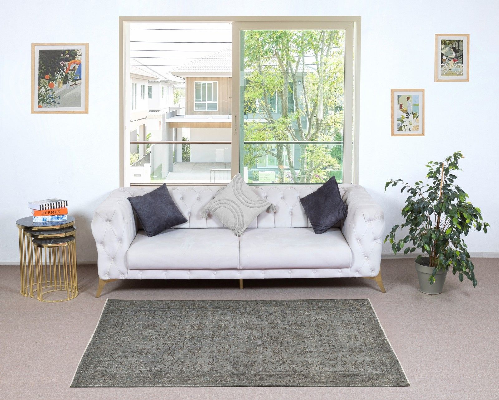 3.8x6.8 Ft Gray Overdyed Vintage Rug For Modern Interiors. Handknotted In Turkey photo furniture