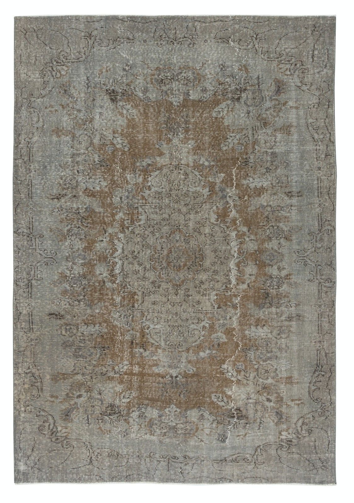 5.5x8 Ft Gray Overdyed Vintage Turkish Rug. Hand Knotted Carpet For Modern Home