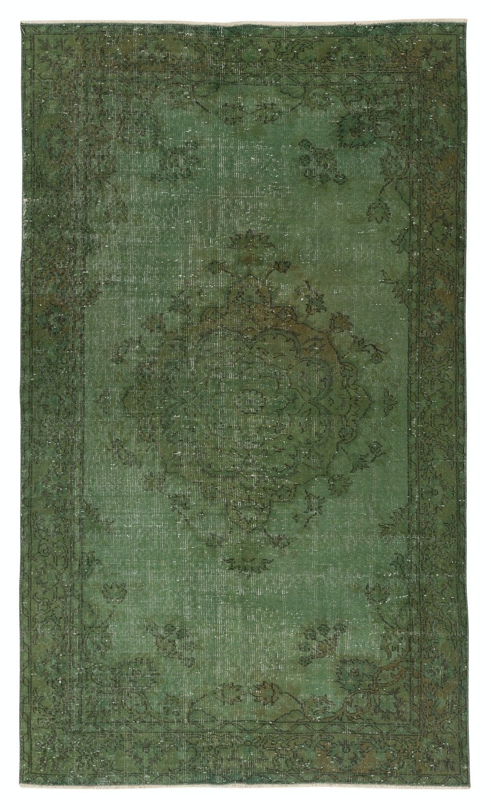4.7x8 Ft Hand Knotted Vintage Turkish Rug Overdyed In Green For Modern Interiors