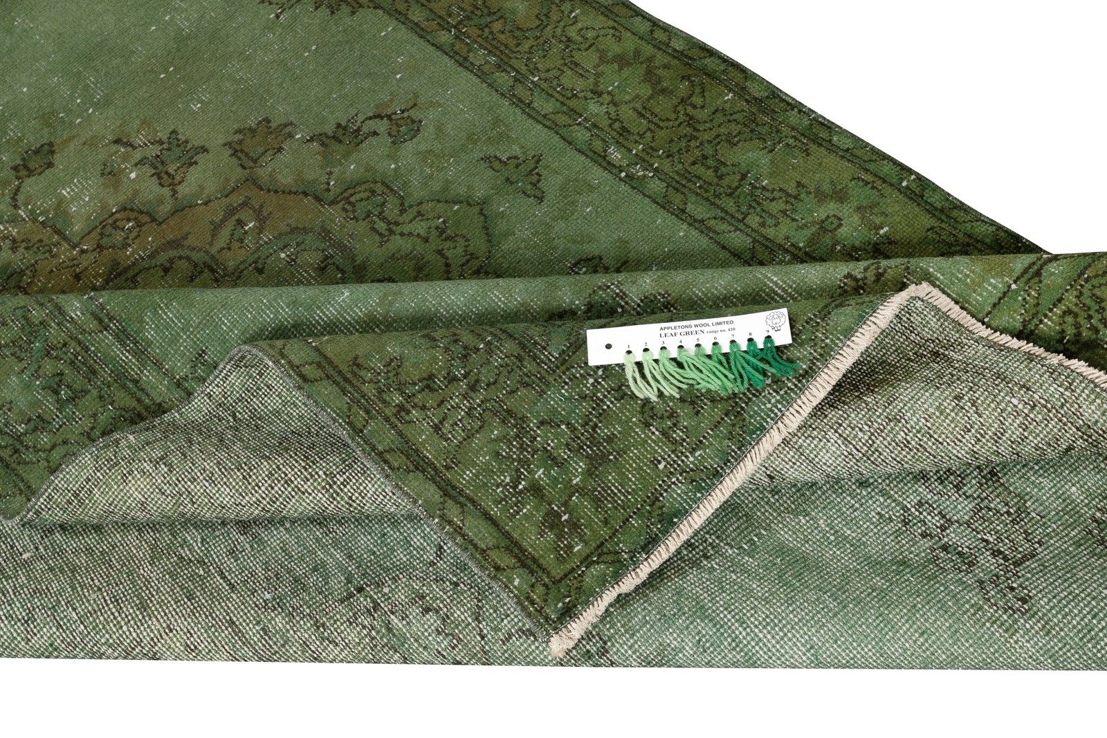 4.7x8 Ft Hand Knotted Vintage Turkish Rug Overdyed In Green For Modern Interiors photo for sale