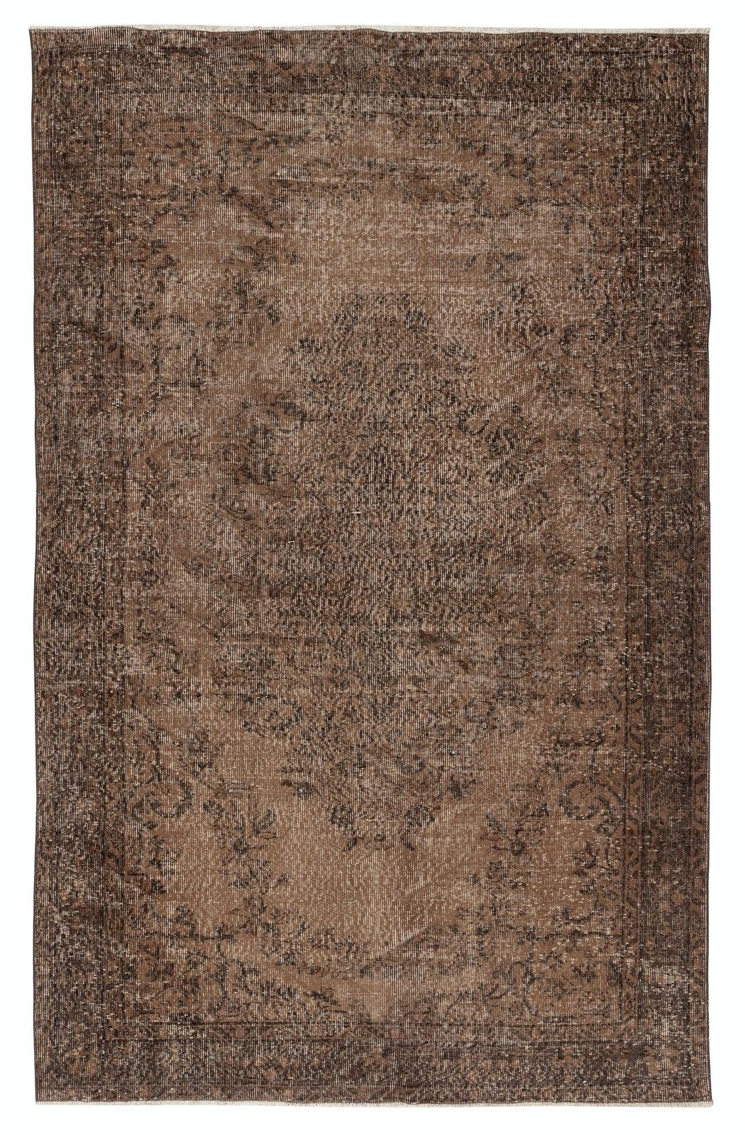 5.7x9 Ft Handmade Turkish Area Rug. Vintage Overdyed Brown Rug For Modern Home