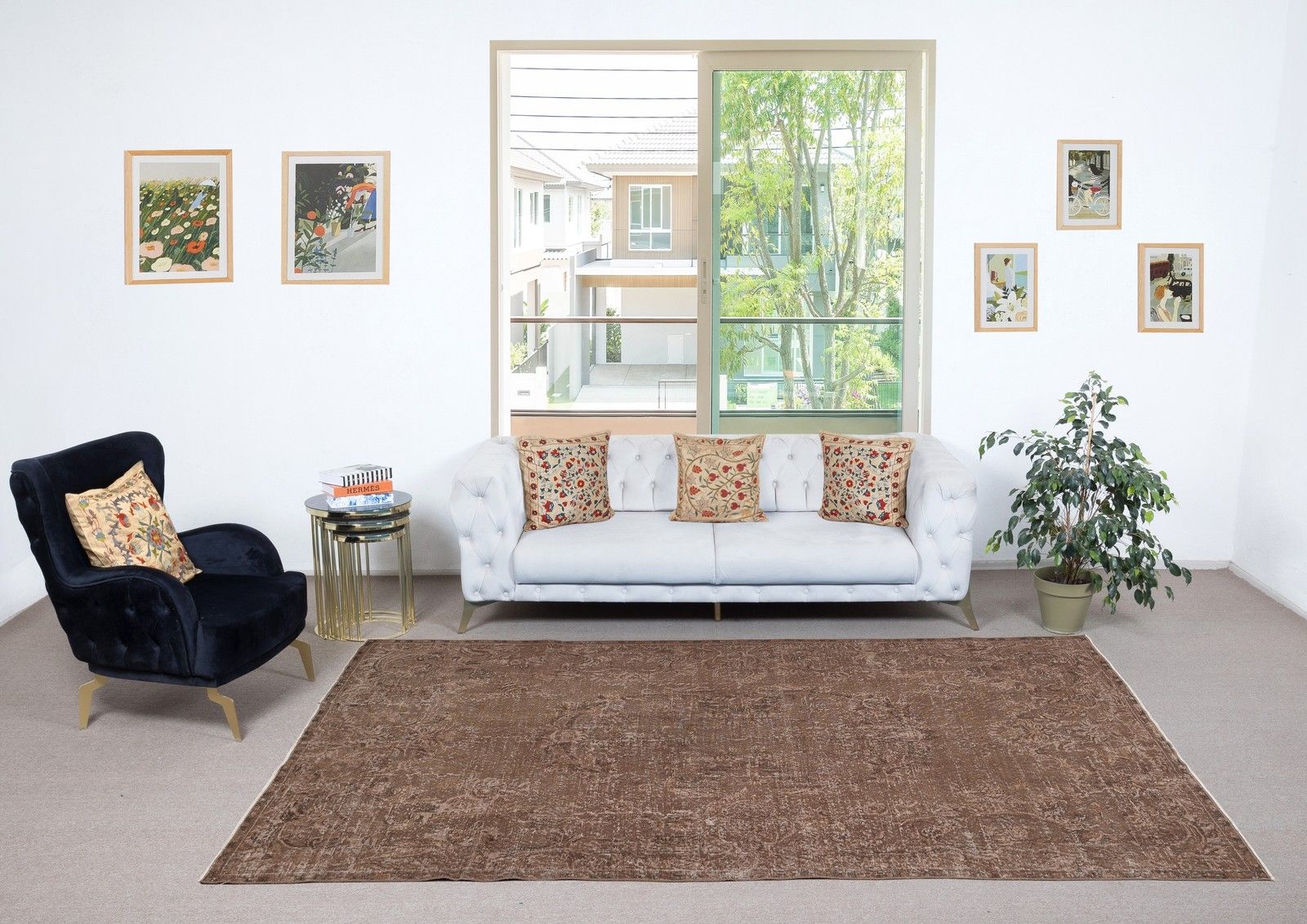 6.3x10.7 Ft Vintage Handmade Turkish Rug Redyed In Brown For Modern Interiors photo furniture
