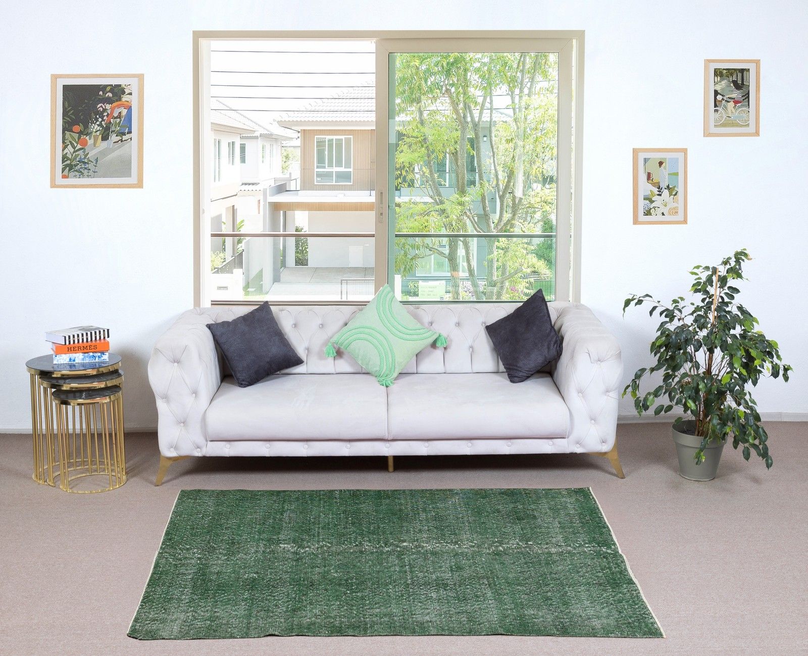 3.8x6.6 Ft Green Overdyed Handmade Rug. Vintage Turkish Area Rug For Living Room photo furniture