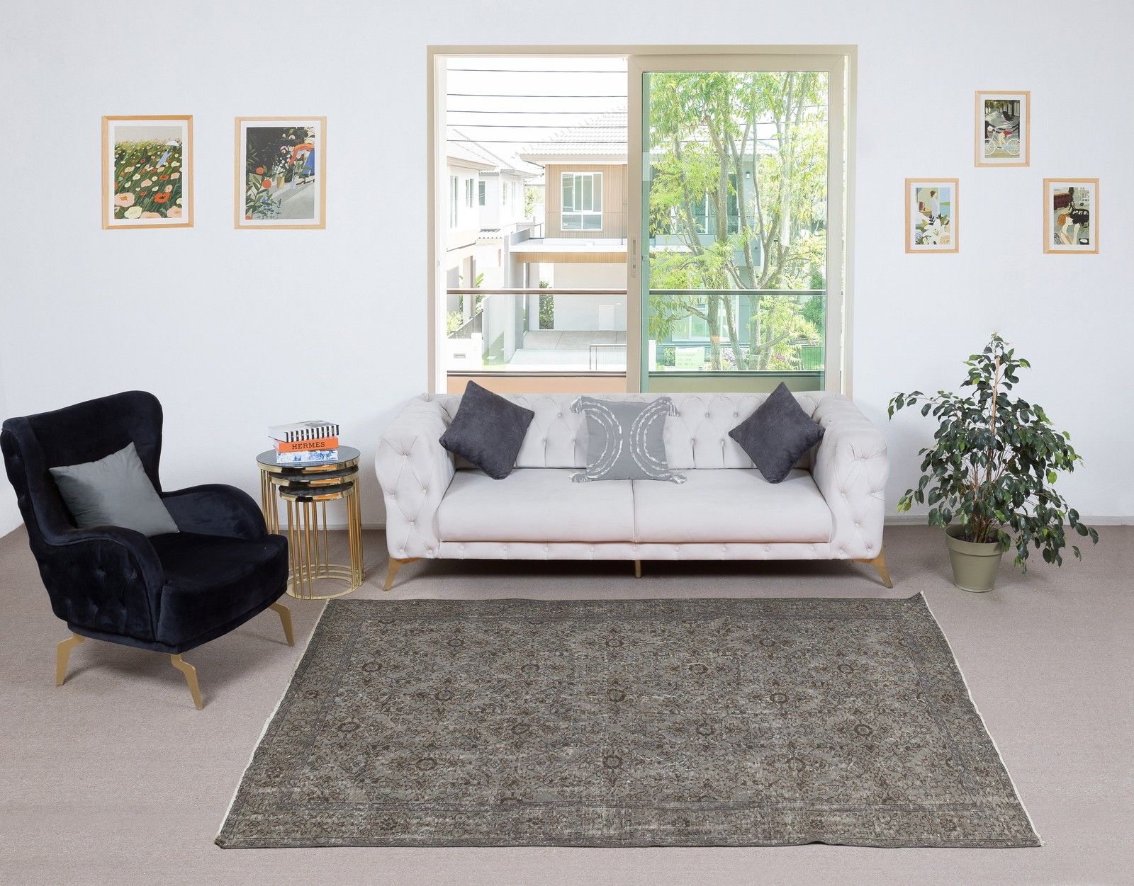 5.8x9 Ft Gray Overdyed Area Rug, Handknotted And Handwoven In Turkey photo furniture