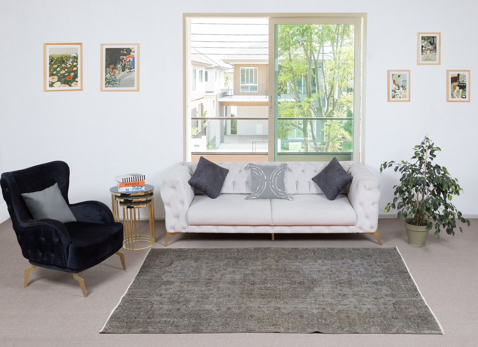 5.4x8.4 Ft Gray Overdyed Vintage Rug For Modern Interiors. Handmade In Turkey photo furniture