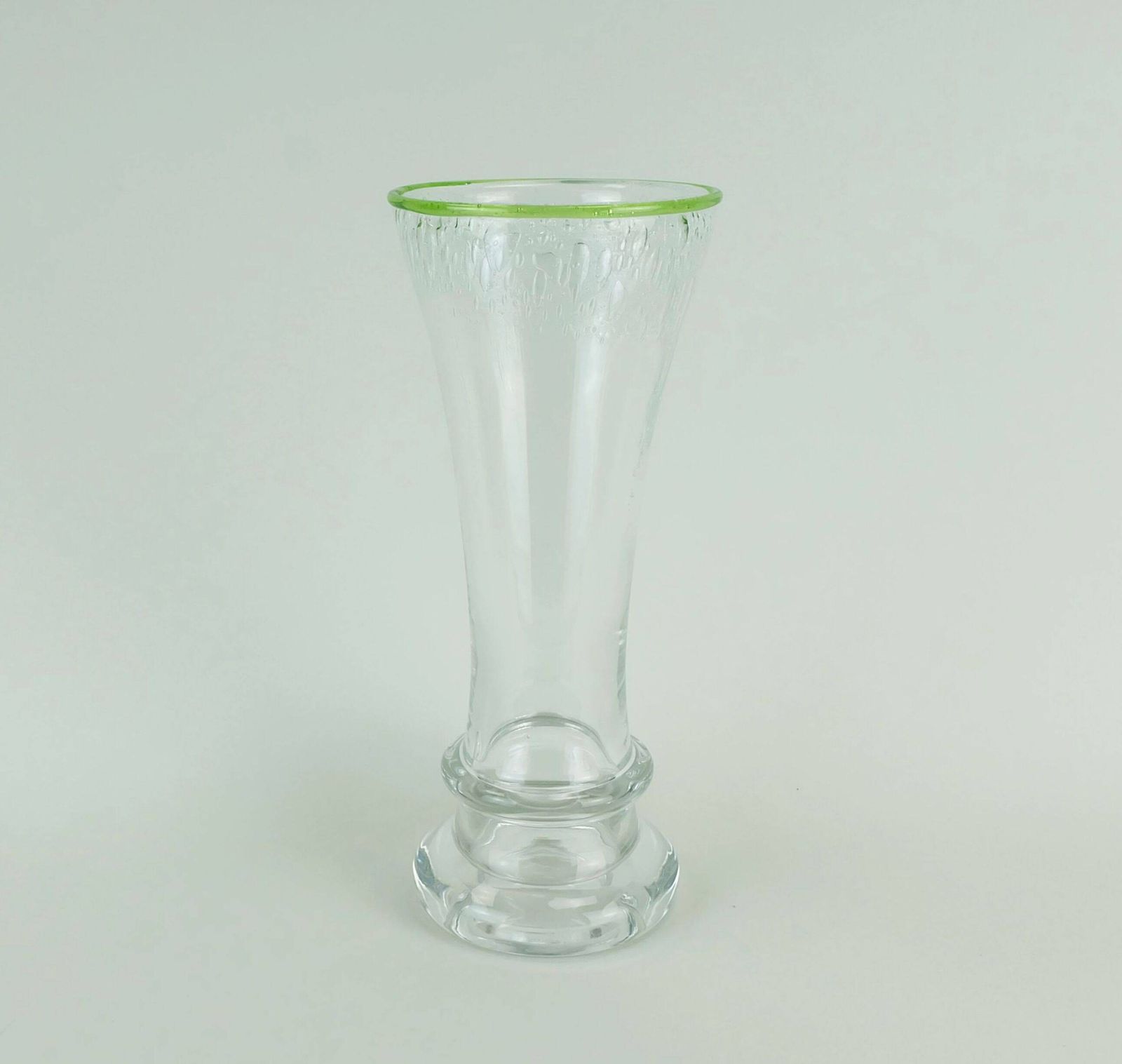 1970s Glass Vase By Eisch Thick Clear Glass And Bubble Glass Green Rim photo furniture