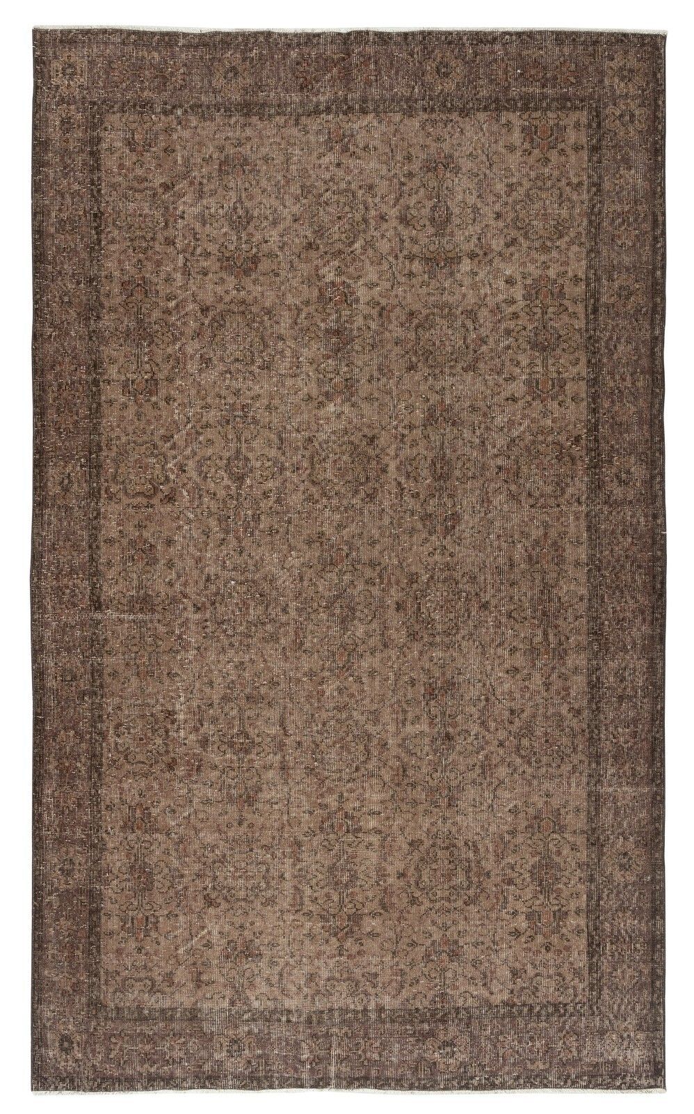 5.7x9.6 Ft Handmade Turkish Rug. Vintage Brown Redyed Carpet For Living Room