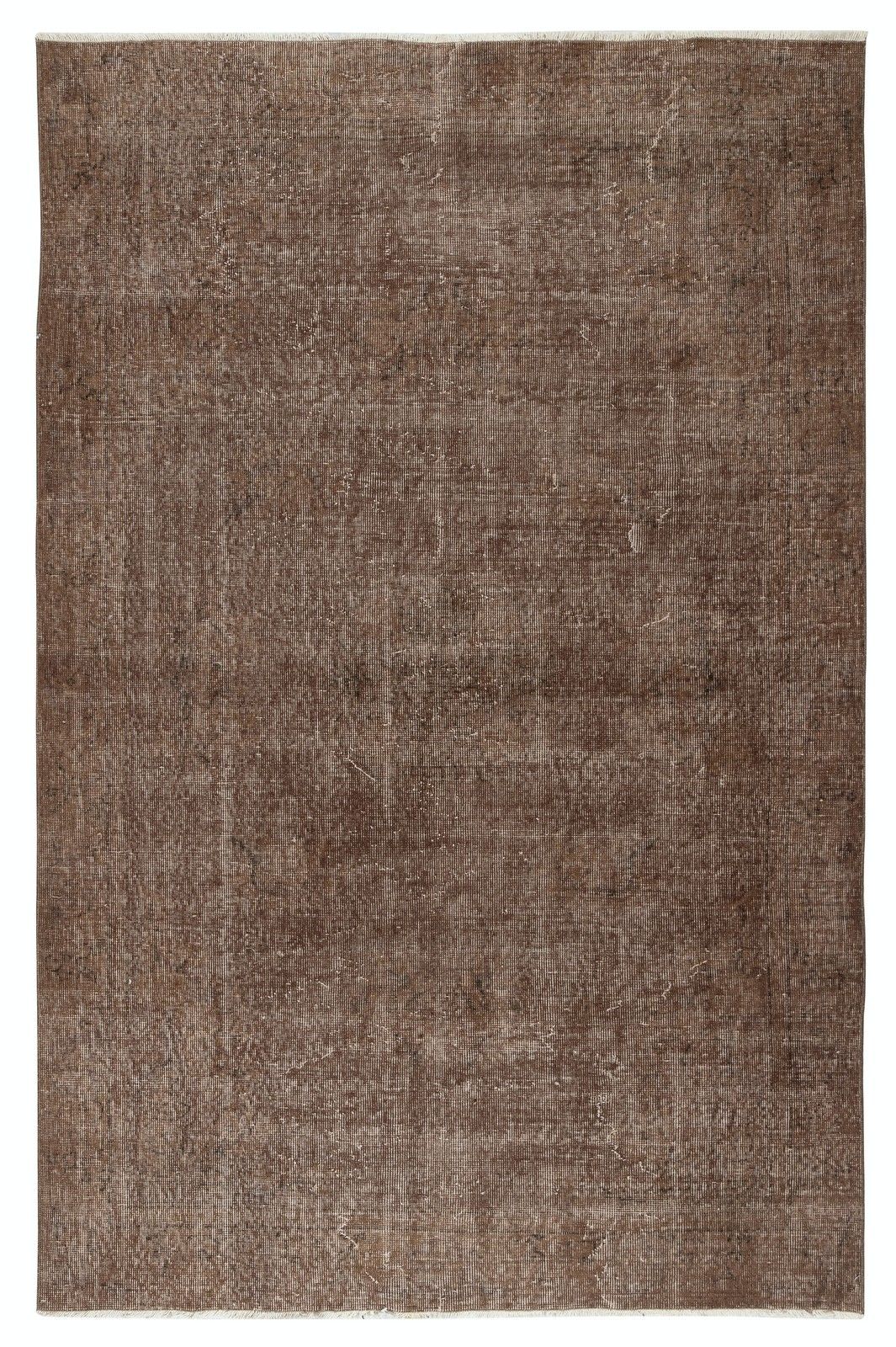 5.4x8.4 Ft Overdyed Brown Rug. Handmade Turkish Vintage Area Rug For Living Room