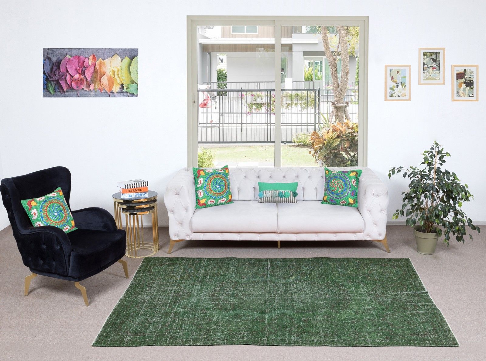 5.3x9 Ft Hand Knotted Vintage Turkish Rug Overdyed In Green For Modern Interiors photo furniture