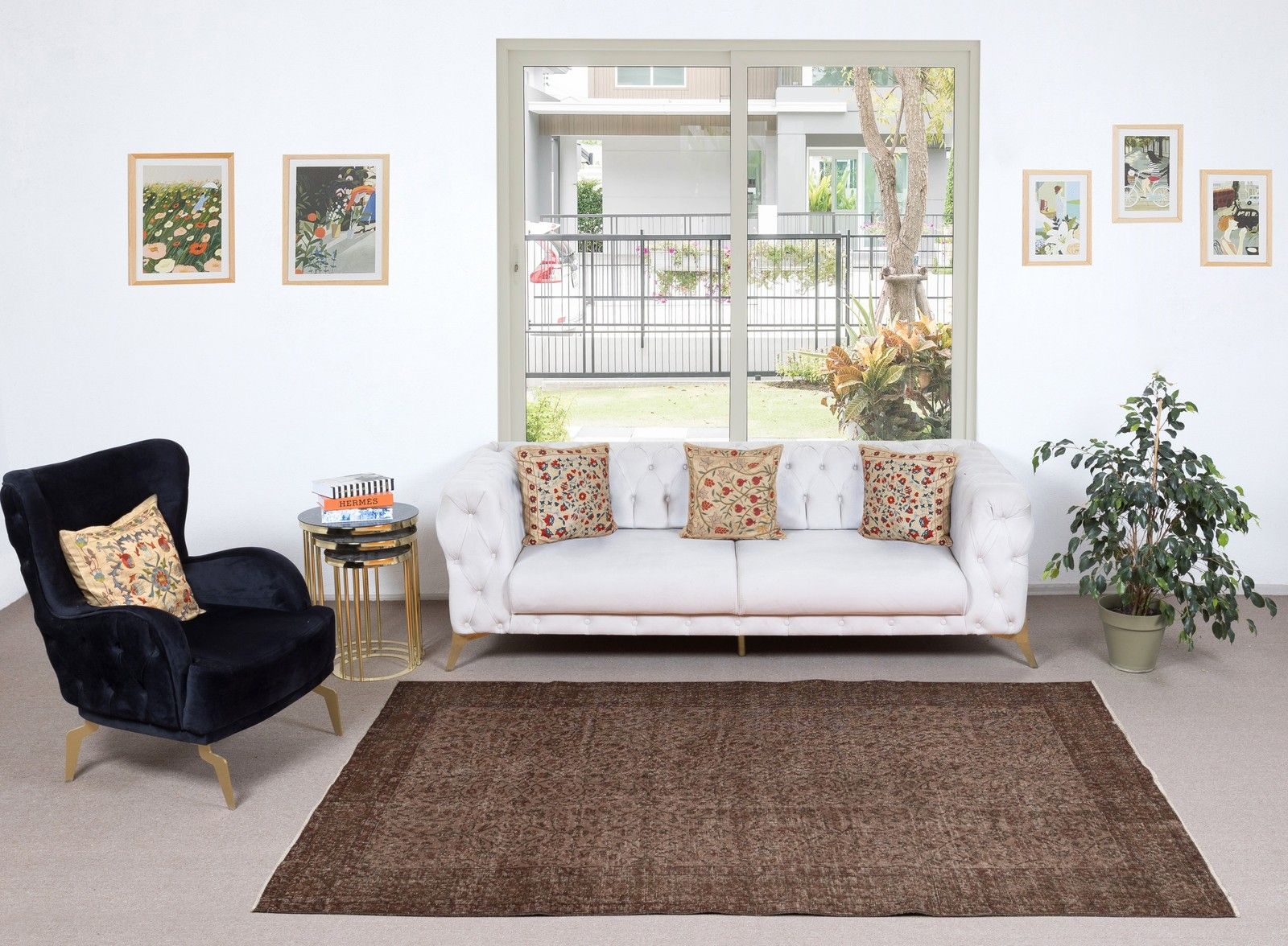 5.6x9 Ft Vintage Handmade Rug. Brown Turkish Area Rug For Modern Home And Office photo furniture